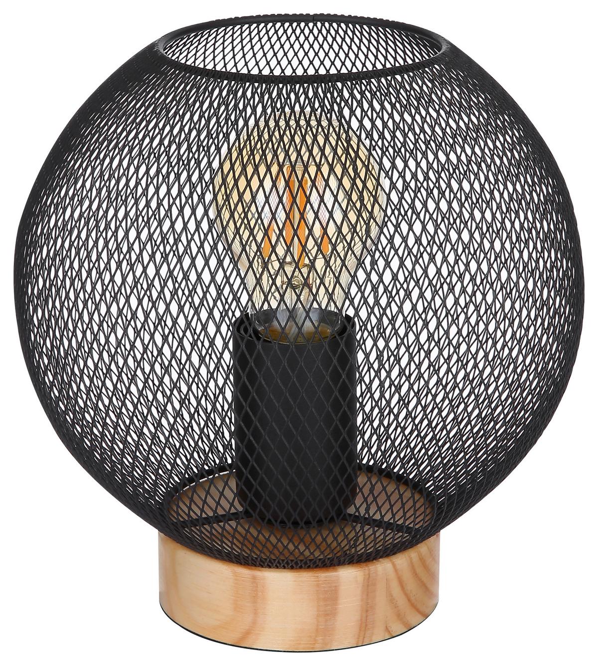 Tischlampe 15663t Schwarz Metall Mit Schalter - Schwarz/Braun, Basics, Holz/Metall (20/20cm) - Globo