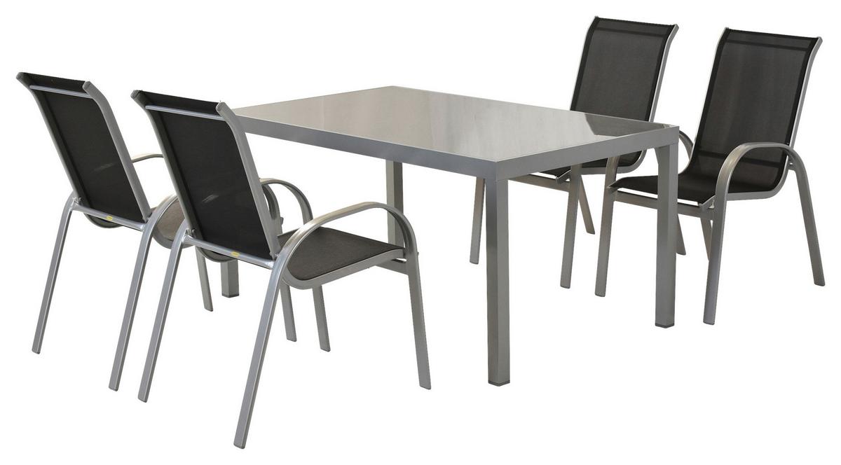 Gartenmöbel Set 5tlg. Amalfi aus Aluminium - Silberfarben/Schwarz, MODERN, Textil/Metall - Gardenson
