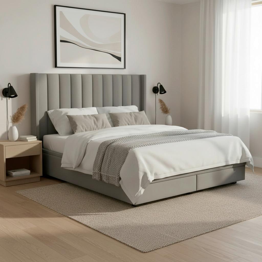 Čalúnená posteľ MAYA 180x200, sivá - sivá/tmavohnedá, Modern, kov/drevo (180/200cm) - Bessagi Home