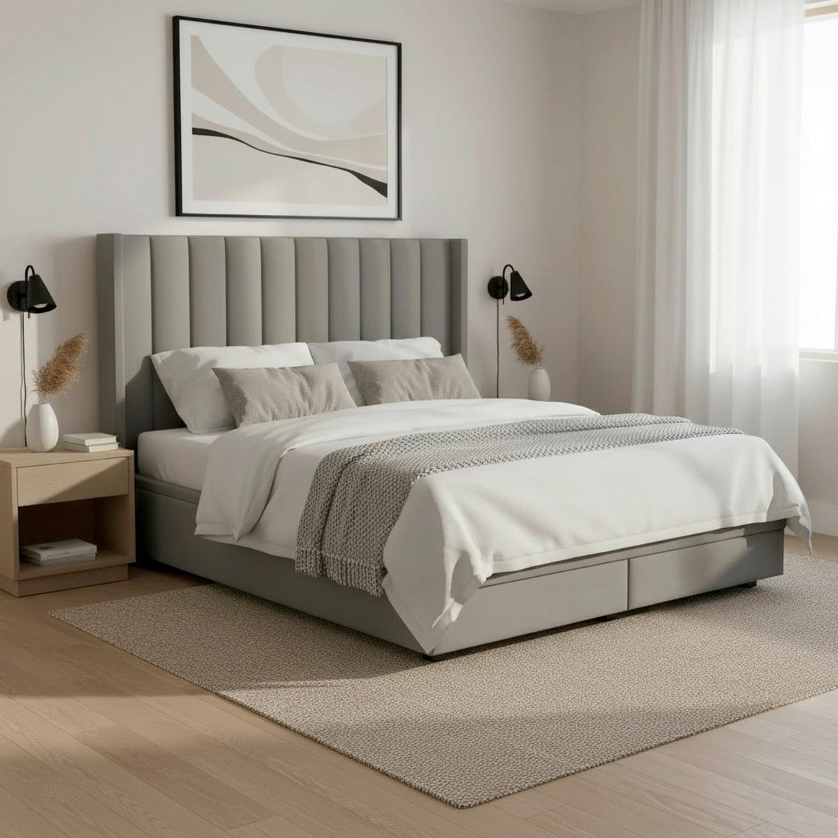 Čalúnená posteľ MAYA 180x200, sivá - sivá/tmavohnedá, Modern, kov/drevo (180/200cm) - Bessagi Home