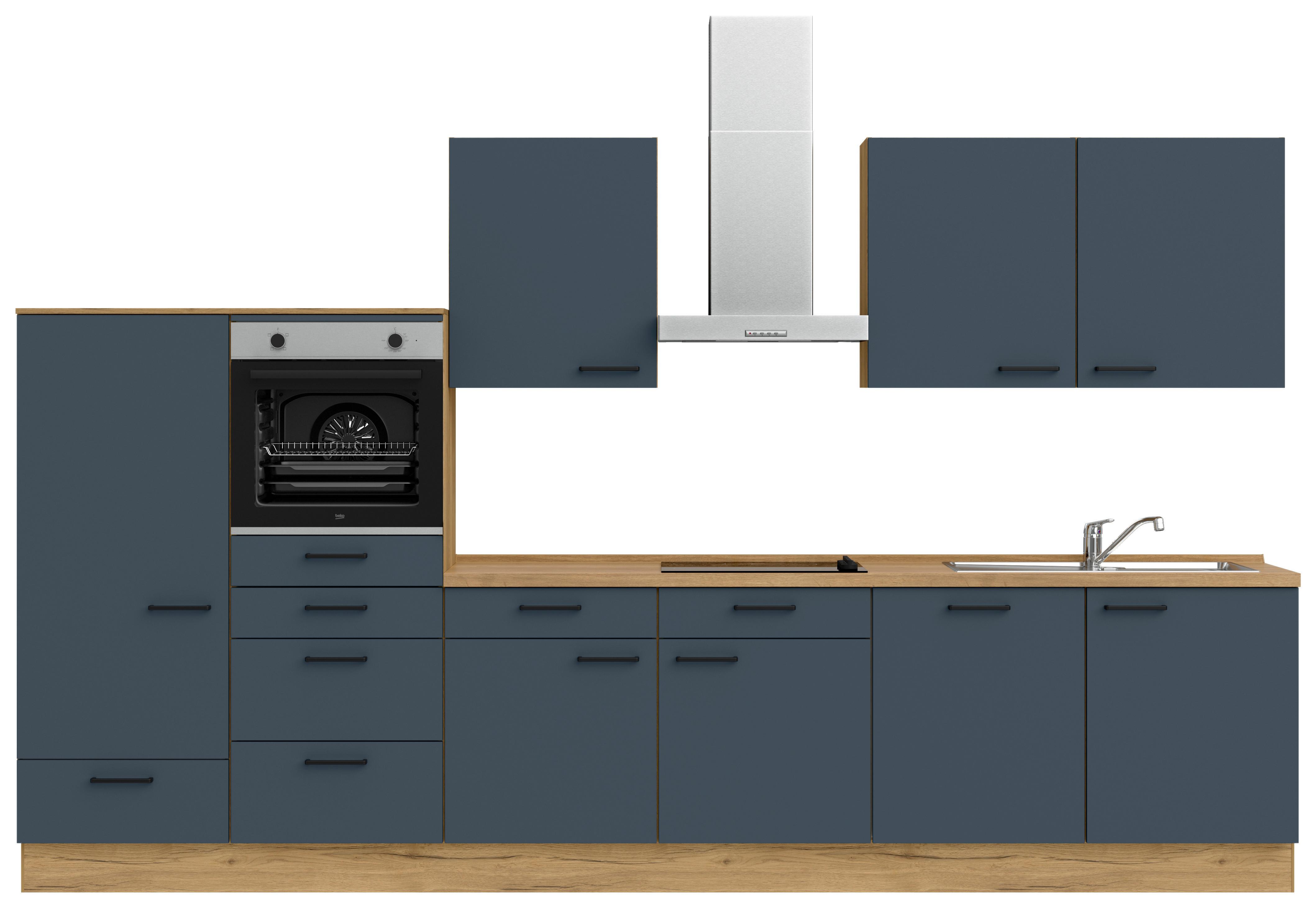 Küchenleerblock Easytouch Low-Line, L12 Links - Blau/Eichefarben, MODERN, Holzwerkstoff (360cm) - Nobilia