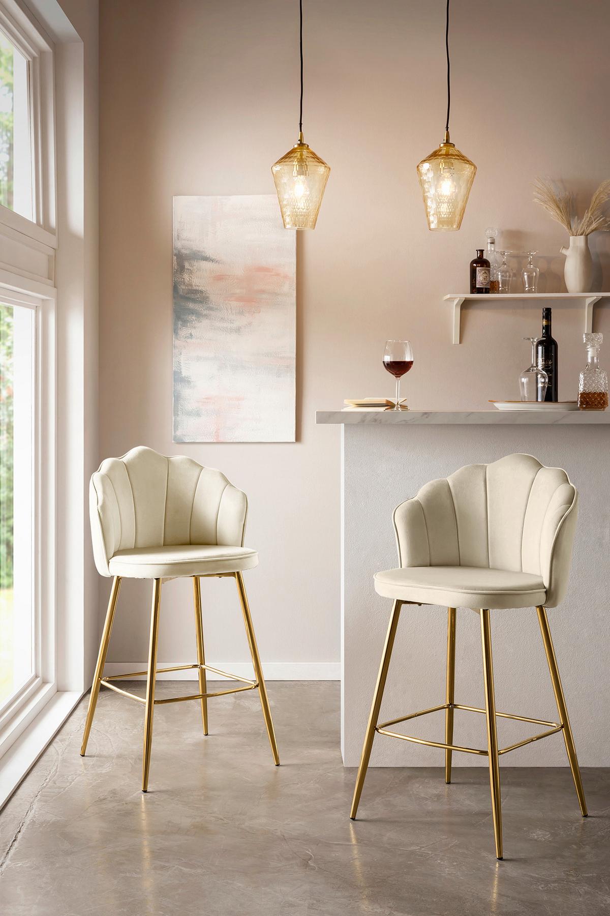 Barhocker-set Beige B: 52 Cm - Beige/Goldfarben, MODERN, Textil/Metall (52/100/54cm) - Livetastic