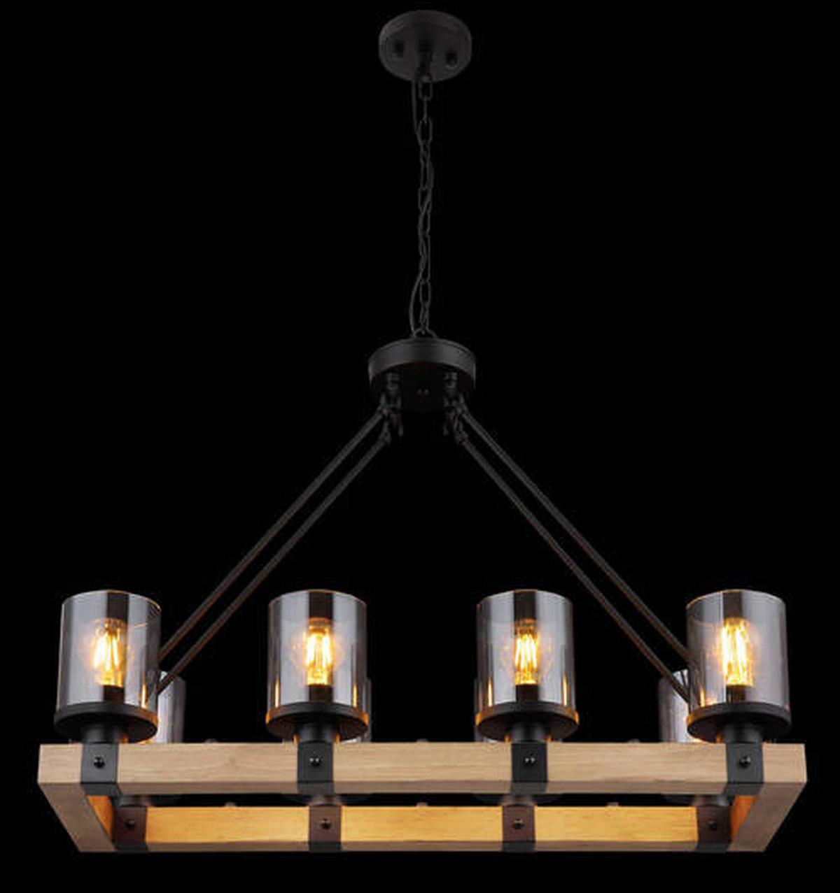 Hängeleuchte 15555-8h - Dunkelbraun/Schwarz, Natur, Glas/Holz (75/31,5/100cm) - Globo