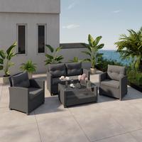 Loungegarnitur Nelson Rattan-Optik Mit Glasplatte - Schwarz, MODERN, Glas/Kunststoff - Beldano