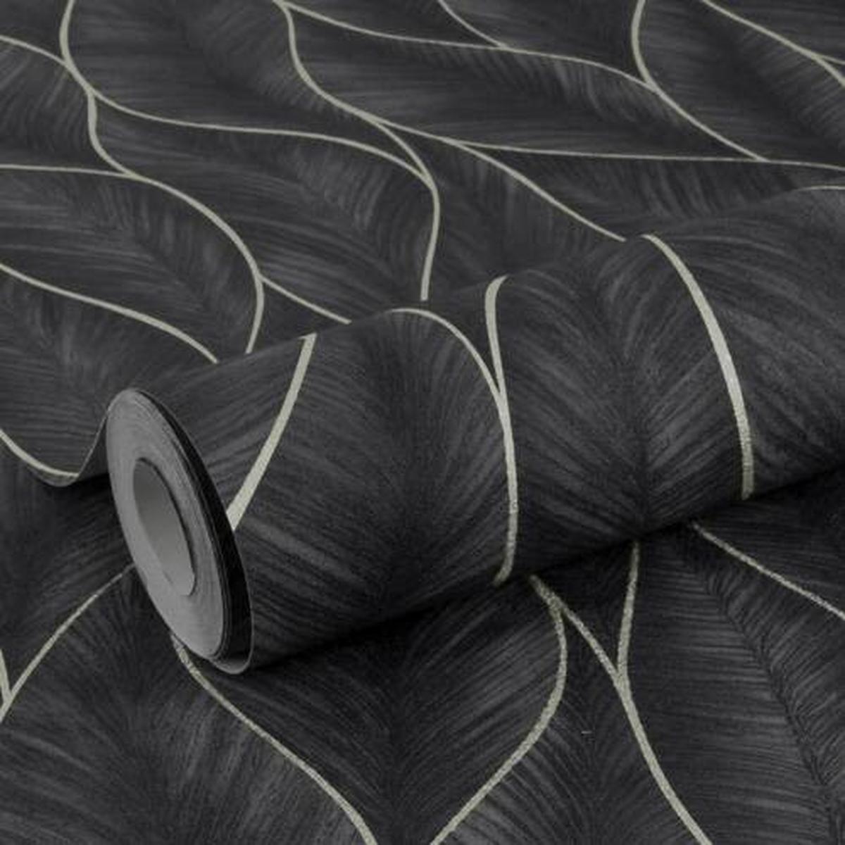 Vliestapete Subtle Leaves, Blau/Schwarz - Blau/Schwarz, Basics, Papier/Kunststoff (52/1005cm)