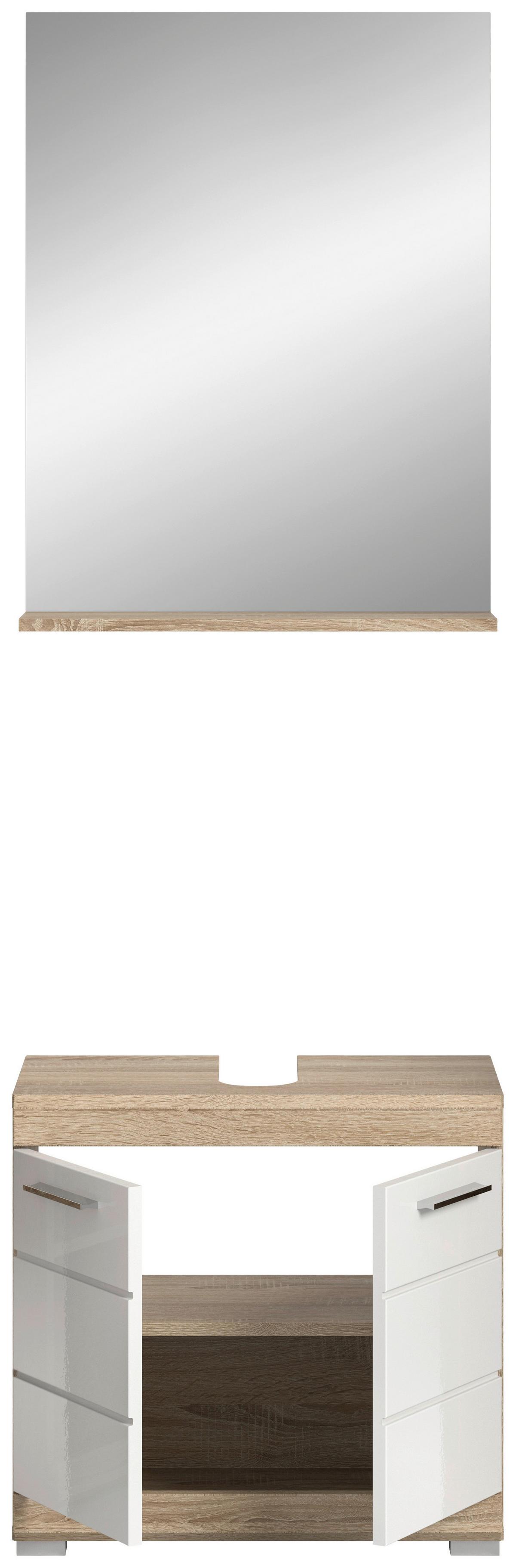 Badezimmer Lambada Eiche Dekor/weiß B: 60 Cm - Weiß Hochglanz/Silberfarben, MODERN, Glas/Holzwerkstoff (60cm) - MID.YOU