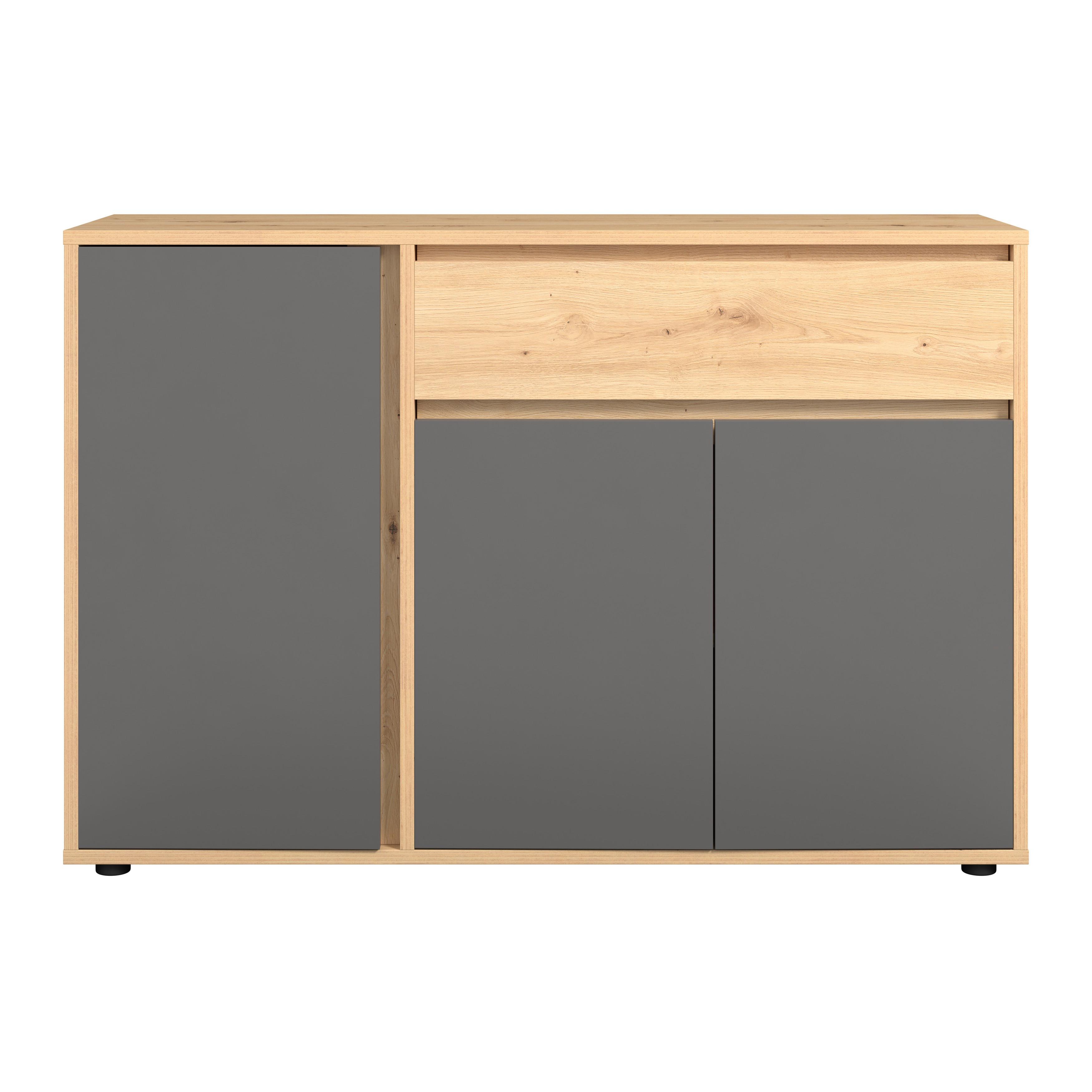 Sideboard Caneva Anthrazit/Eichefarben B: 128cm - Anthrazit/Schwarz, MODERN, Holzwerkstoff (128/86/40,3cm)