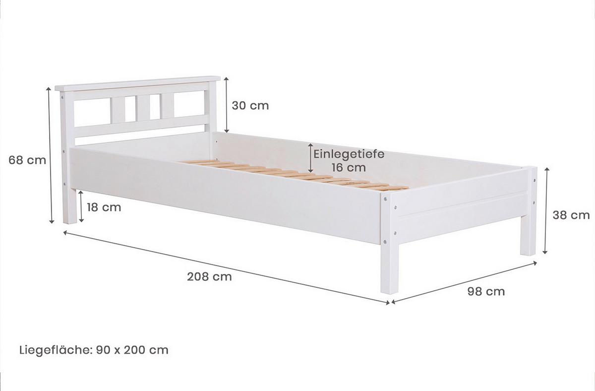Posteľ z masívnej borovice Merci, 90x200cm, biela - biela, Konventionell, drevo (90/200cm) - MID.YOU