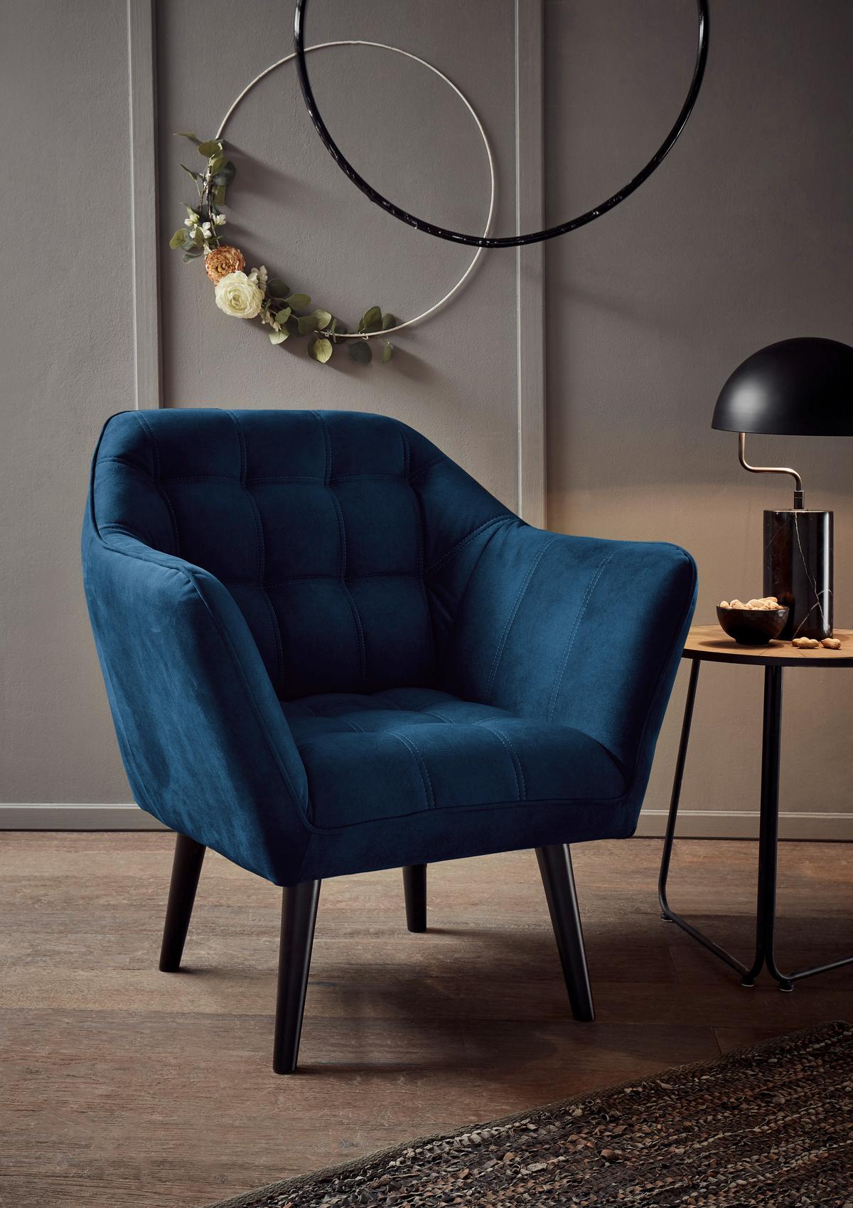 Cocktailsessel Max Blau B: 84 cm - Blau/Schwarz, MODERN, Holzwerkstoff/Textil (84/87/70cm) - MID.YOU