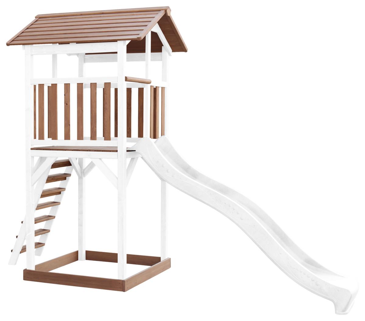 Spielturm A025.120.91 - Braun/Weiß, KONVENTIONELL, Holz/Kunststoff (111,2/241,9/349cm) - Ambia Garden