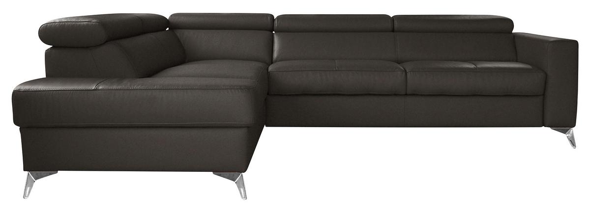 Ecksofa Mondo Dunkelbraun S: 208x286 Cm - Chromfarben/Dunkelbraun, Design, Leder/Textil (208/286cm) - Livetastic