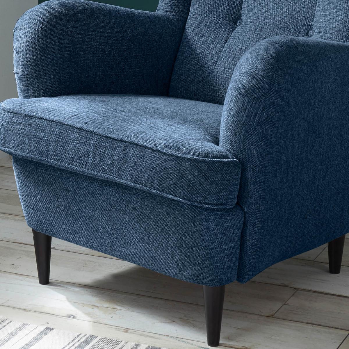 Ohrensessel Oskar Webstoff Dunkelblau - Schwarz/Dunkelblau, Basics, Holzwerkstoff/Textil (78/102/98cm) - MID.YOU