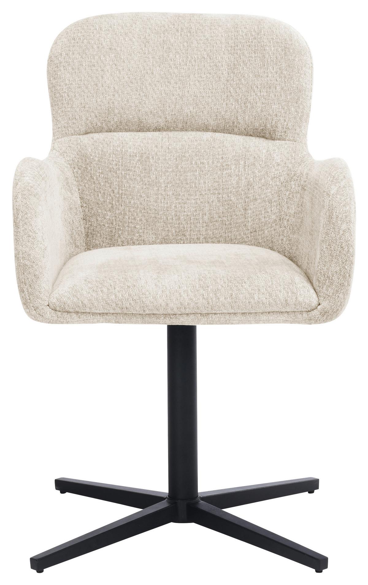 Armlehnstuhl Amber Chenille Beige, B: 56 cm - Beige/Schwarz, MODERN, Holz/Textil (57/85/63cm) - Livetastic