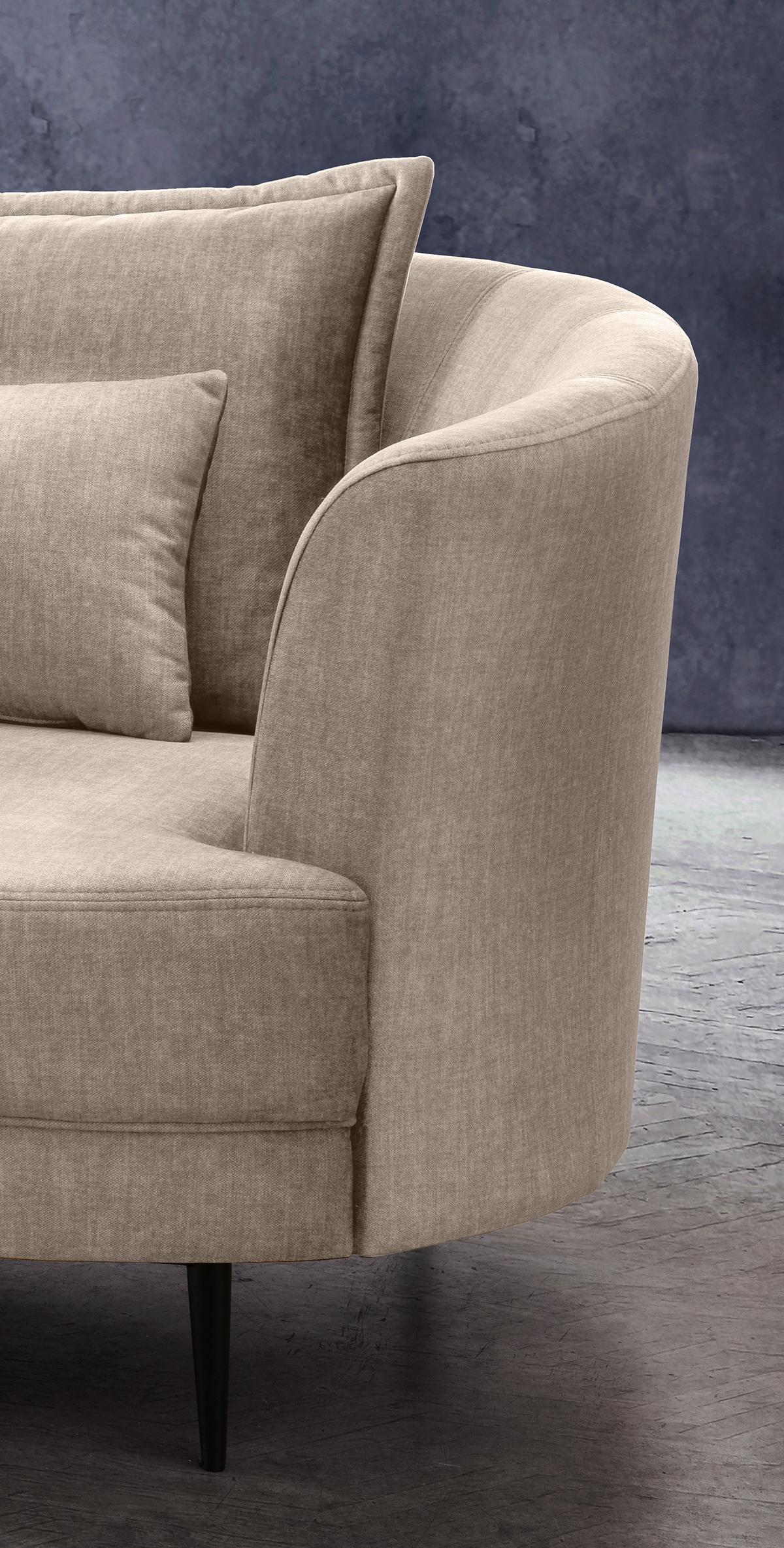 3-Sitzer-Sofa Pistaccio Beige Velours, Rücken Echt B: 209 cm - Beige/Schwarz, MODERN, Textil (209/85/101cm) - Livetastic