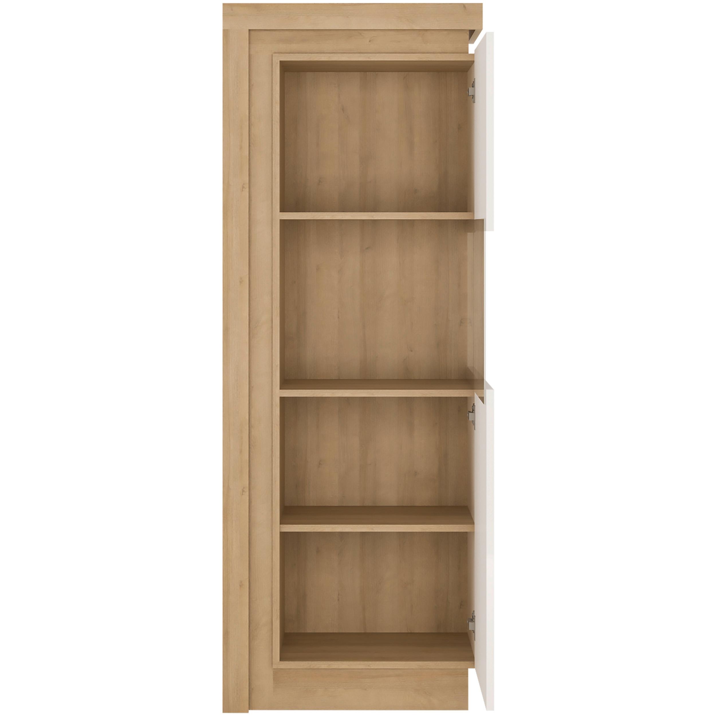 Vitrine Lyon Hell Weiß/Eichefarben B: 59,7 cm - Weiß Hochglanz/Eichefarben, Trend, Glas/Holzwerkstoff (59,7/164,1/42cm)