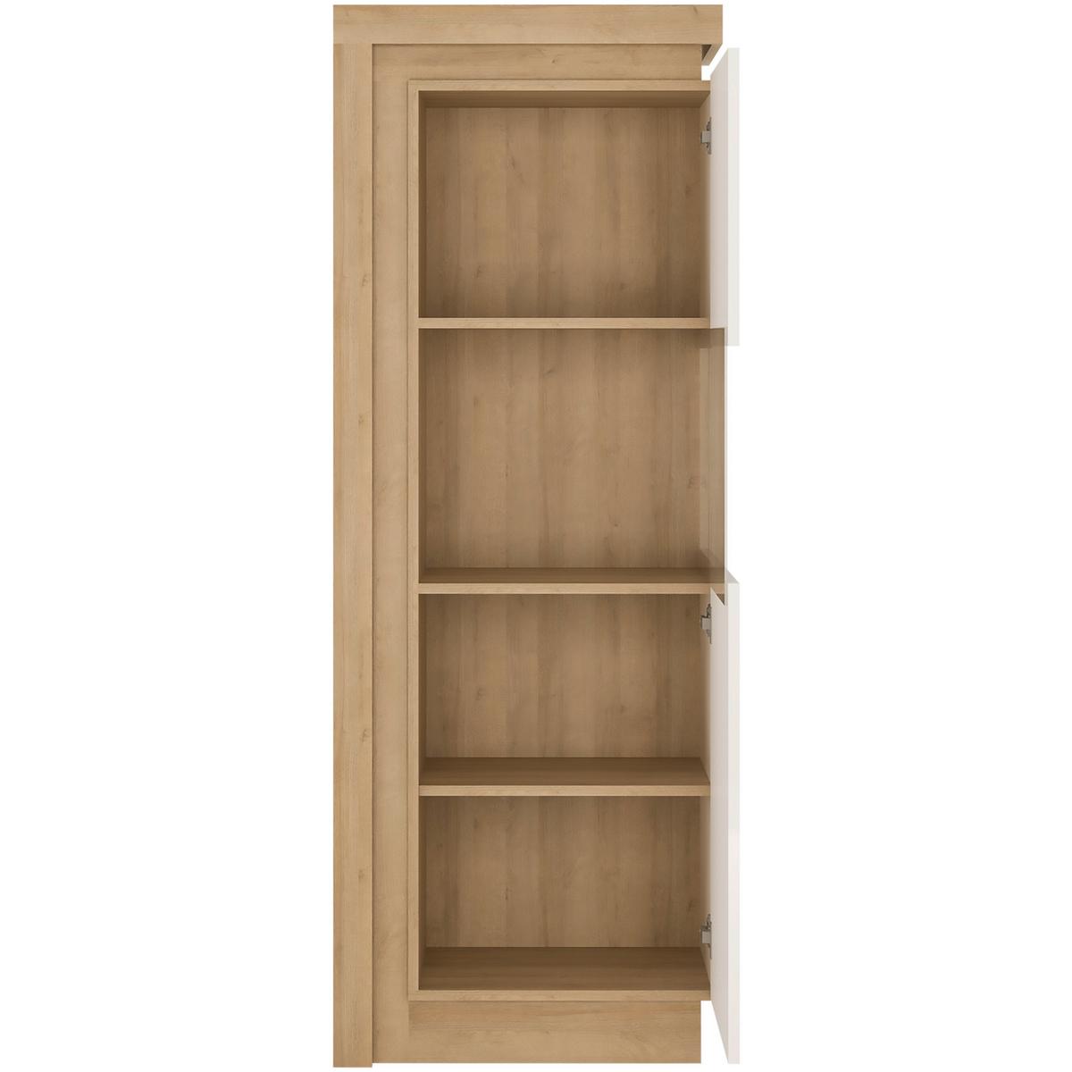 Vitrine Lyon Hell Weiß/eichefarben B: 59,7 Cm - Weiß Hochglanz/Eichefarben, Trend, Glas/Holzwerkstoff (59,7/164,1/42cm)