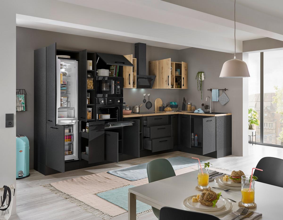 Eckküche Turin Schwarz/Eiche Dekor 360x165 cm - Schwarz/Eiche Artisan, Basics, Holzwerkstoff (360/165cm) - MID.YOU