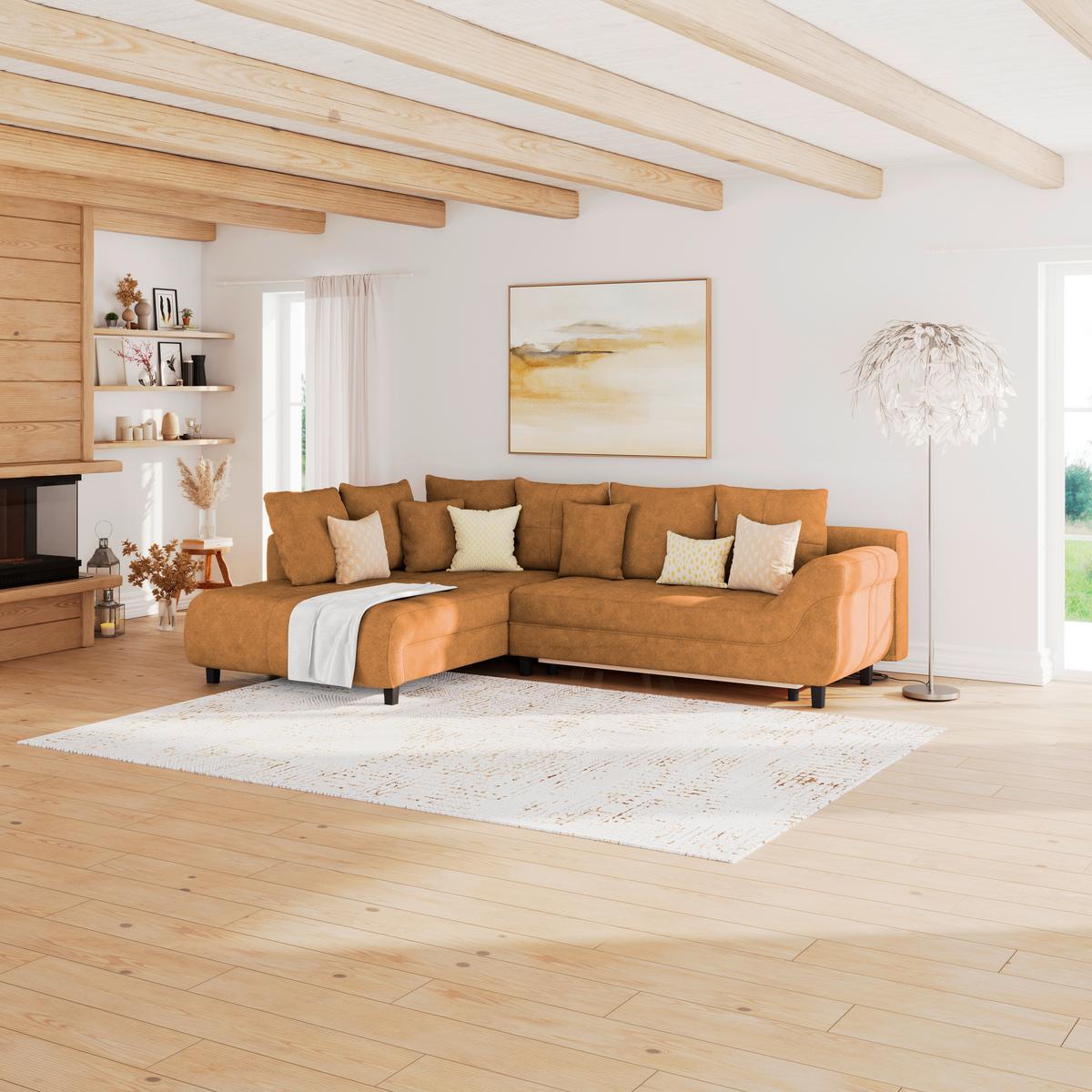 Ecksofa Mendoza - Schwarz/Orange, Design, Textil (197/309cm) - Ondega