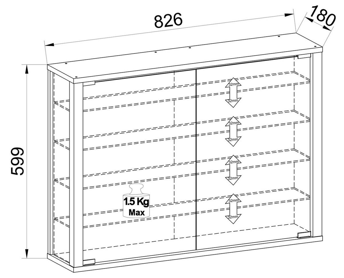 Hängevitrine Vitrosa Anthrazit Dekor B:83cm - Anthrazit, Design, Glas/Holzwerkstoff (83/60/18cm) - MID.YOU