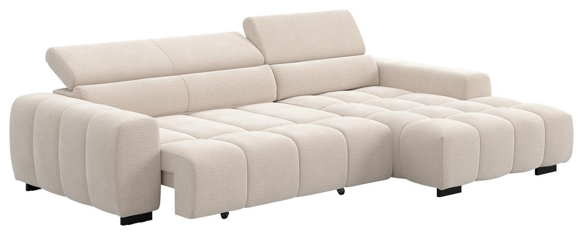 Rohová sedačka ALBERTA, pravá, slonovinová žinylka - černá/slonovinová, Moderní, kov/textil (286/186cm)