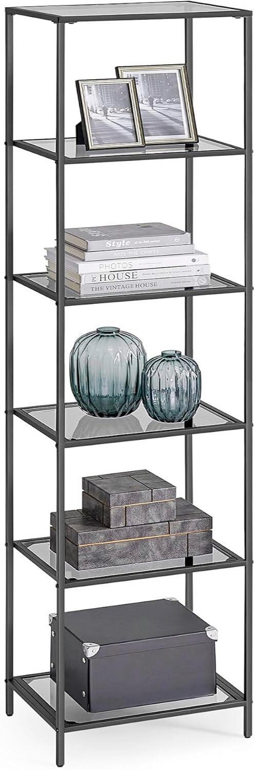 Regal Bookcase - Schwarz/Grau, MODERN, Glas/Metall (40/177,3/30cm) - MID.YOU