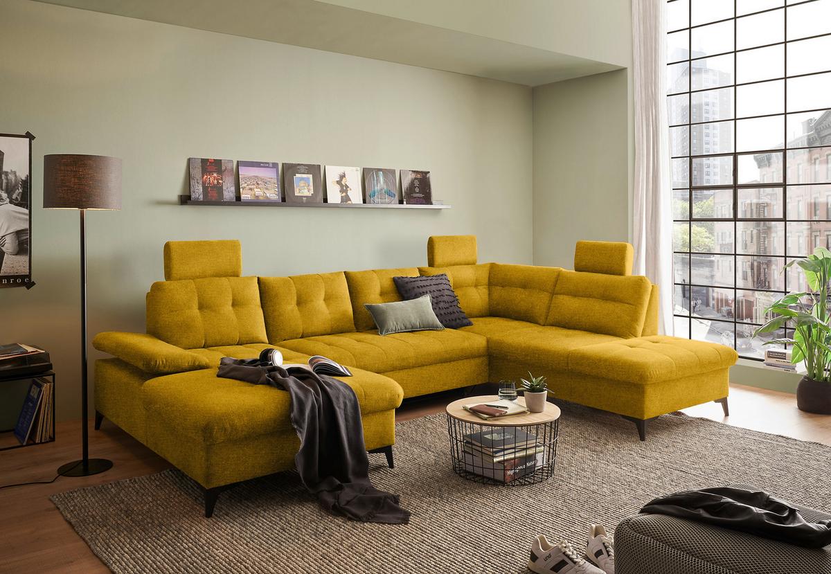 Wohnlandschaft Durban U Gelb U: 170/324/218 Cm - Gelb/Schwarz, KONVENTIONELL, Textil (170/324/218cm) - MID.YOU