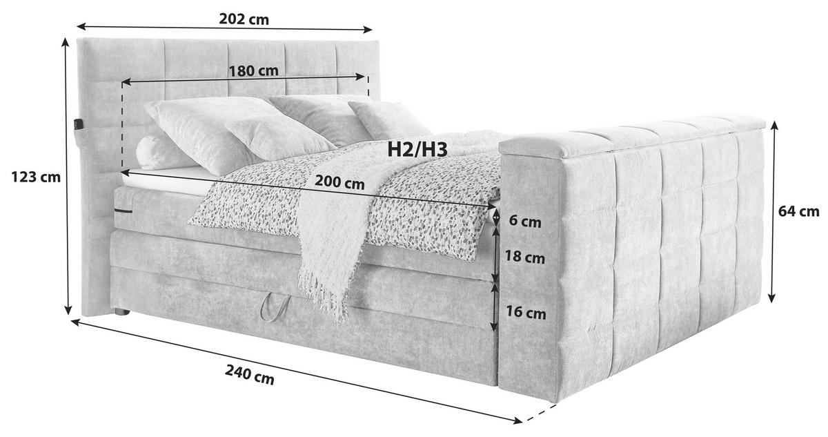 Boxspringbett Mit Bettkasten 180x200 Cm Denver - Silberfarben, KONVENTIONELL, Textil (180/200cm) - Carryhome