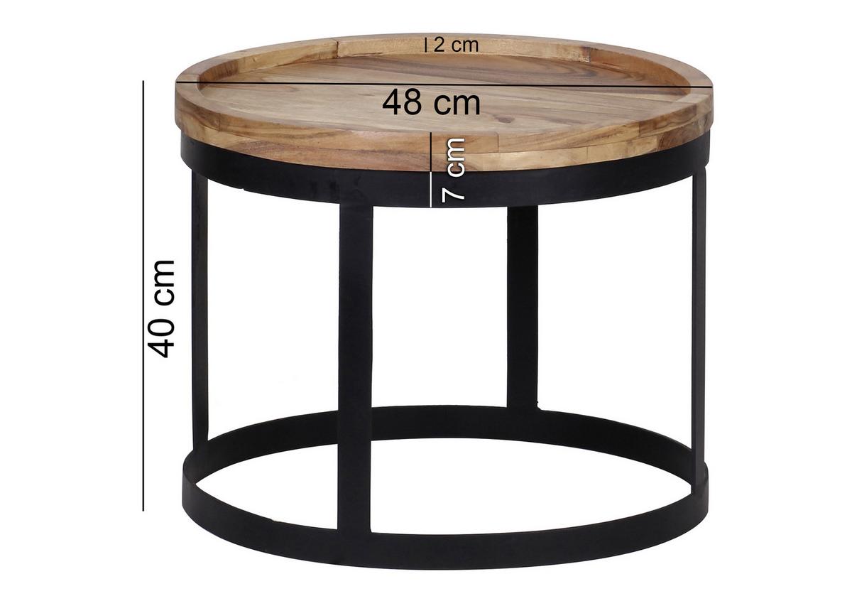 Príručný stolík Akola sada 2ks masív - čierna/farba akácie, Design, kov/drevo (53/48/53/48/45/40cm) - MID.YOU