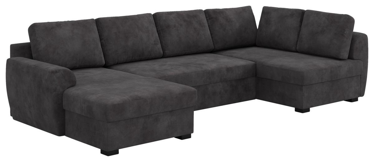 Wohnlandschaft m. Bettfunktion Mirkrofaser schwarz, B: 327cm - Schwarz, Trend, Textil (154/327/86cm) - MID.YOU