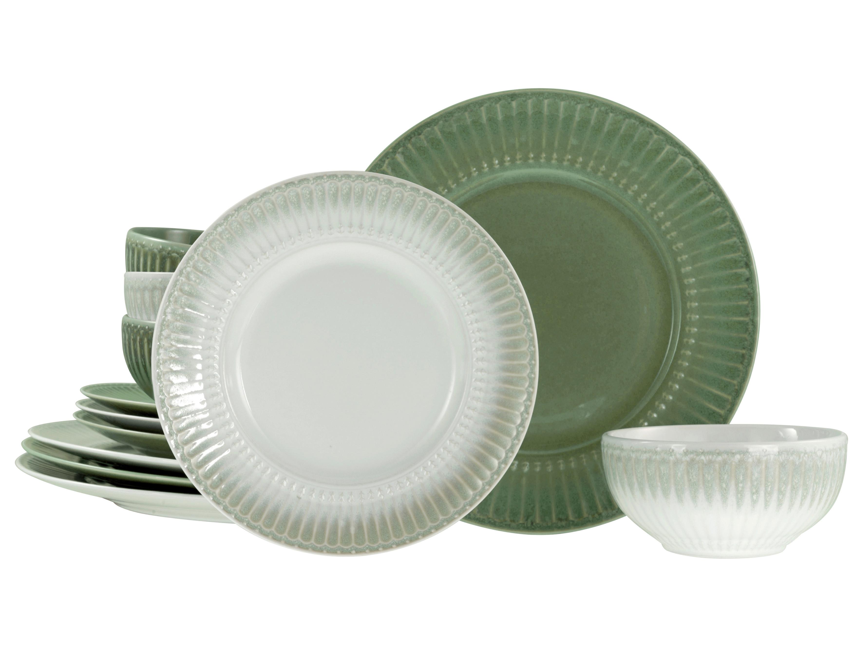 Tafelservice Celadon Mix Creme Steinzeug, 4 Pers., 12-teilig - Salbeigrün/Perlmutt, Basics, Keramik - Creatable