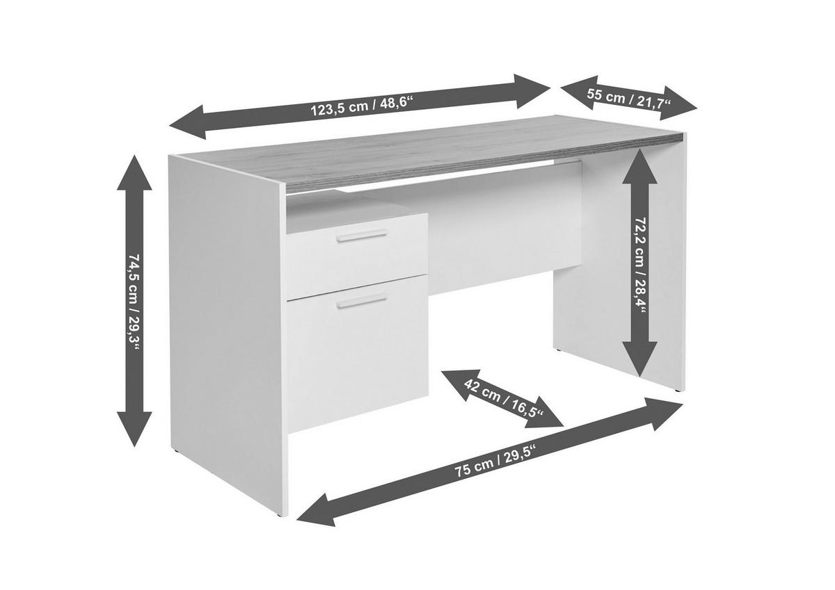 Schreibtisch ml C 130 - Eichefarben/Weiß, KONVENTIONELL, Holzwerkstoff (123/55/74,5cm) - Livetastic