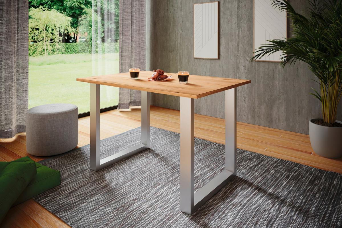 Schreibtisch Lona Eiche Dekor B: 80 cm - Honigeiche/Silberfarben, Design, Holzwerkstoff/Metall (80/76/50cm) - MID.YOU