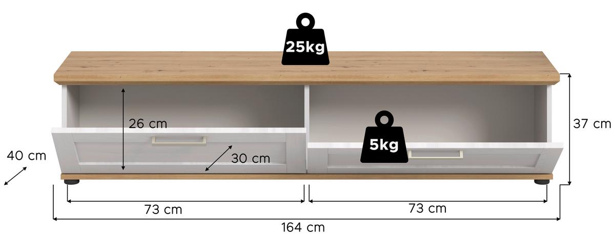 LOWBOARD Verona Lärchefarben B: 164cm - Lärchefarben/Schwarz, Design, Holzwerkstoff (164/37/40cm) - Livetastic