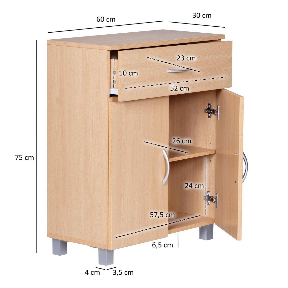 Schuhschrank Buchefarben B: 60cm - Buchefarben/Grau, Design, Holzwerkstoff (60/75/30cm) - MID.YOU