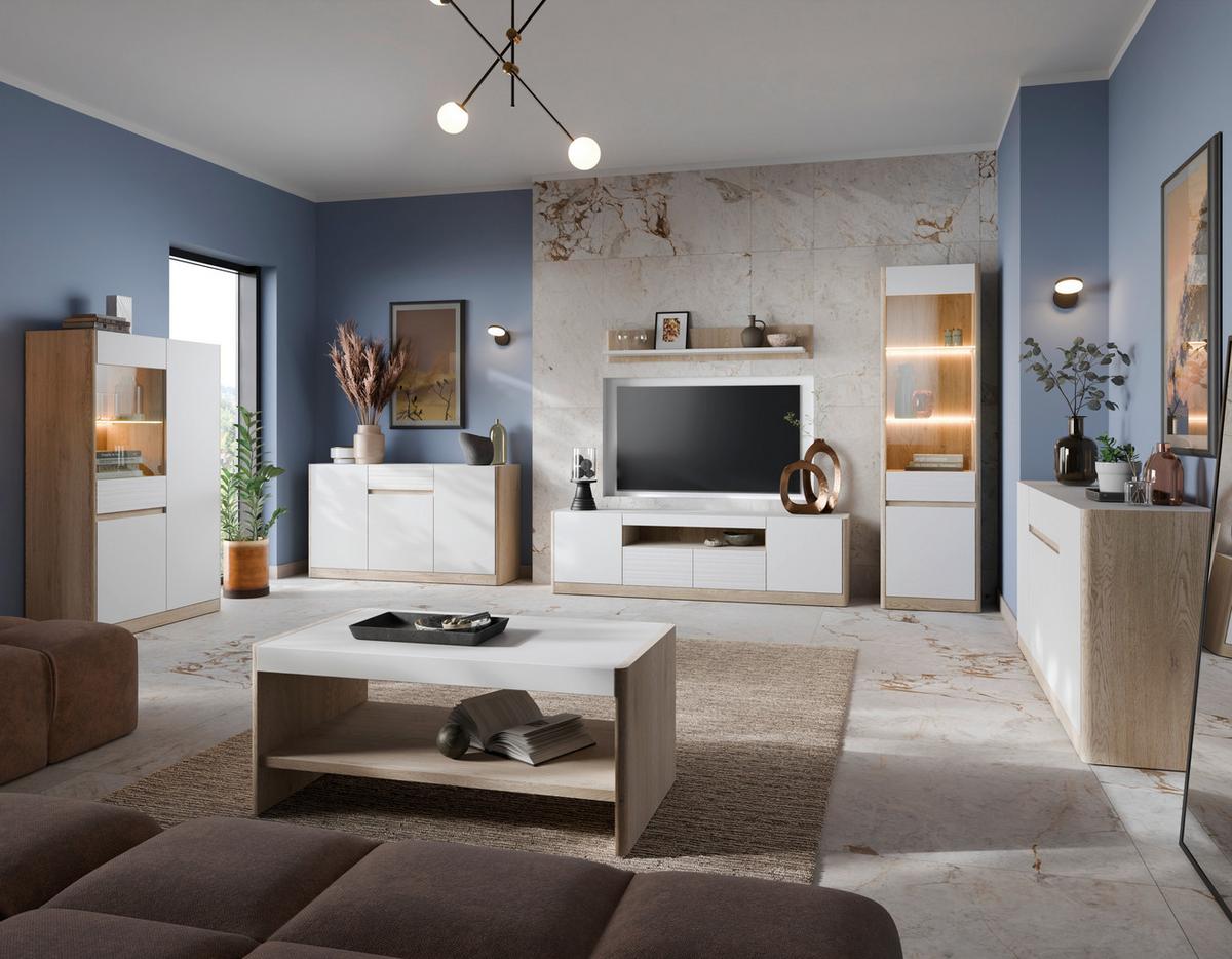 Sideboard Brilon Eichefarben/weiß B: 185,6 Cm - Eichefarben/Schwarz, KONVENTIONELL, Holzwerkstoff (185,6/80,5/40,3cm) - MID.YOU