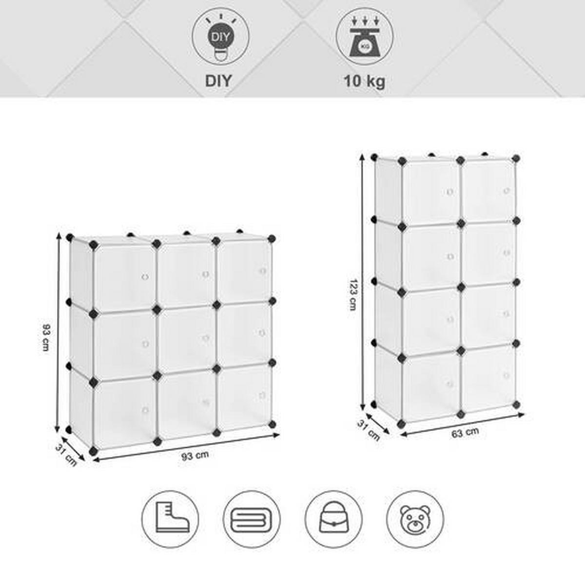 Regalkombination B: 93 cm, Weiß - Schwarz/Weiß, Basics, Kunststoff/Metall (93/123/31cm) - Boxxx