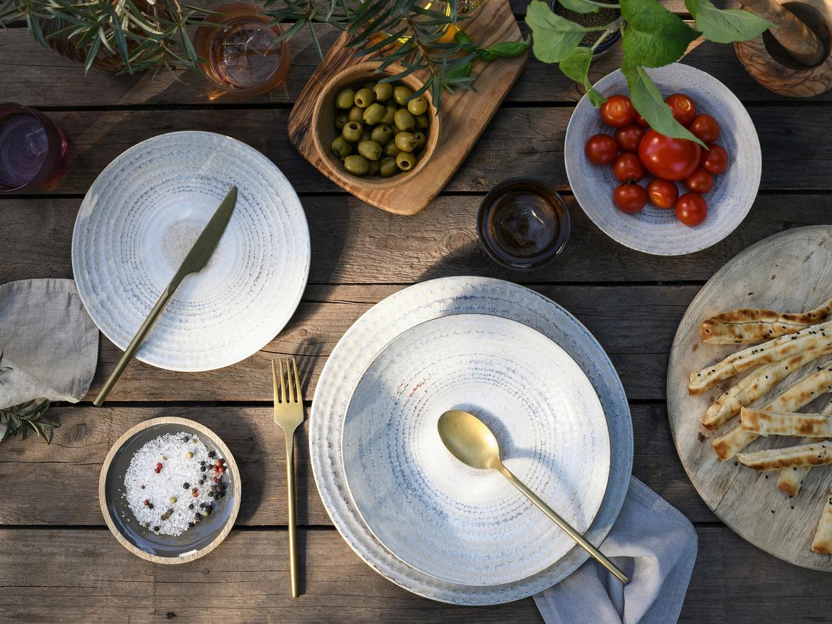 Tafelservice Neapel Offwhite Steinzeug, 4 Pers., 16-teilig - Creme/Braun, Basics, Keramik - Creatable