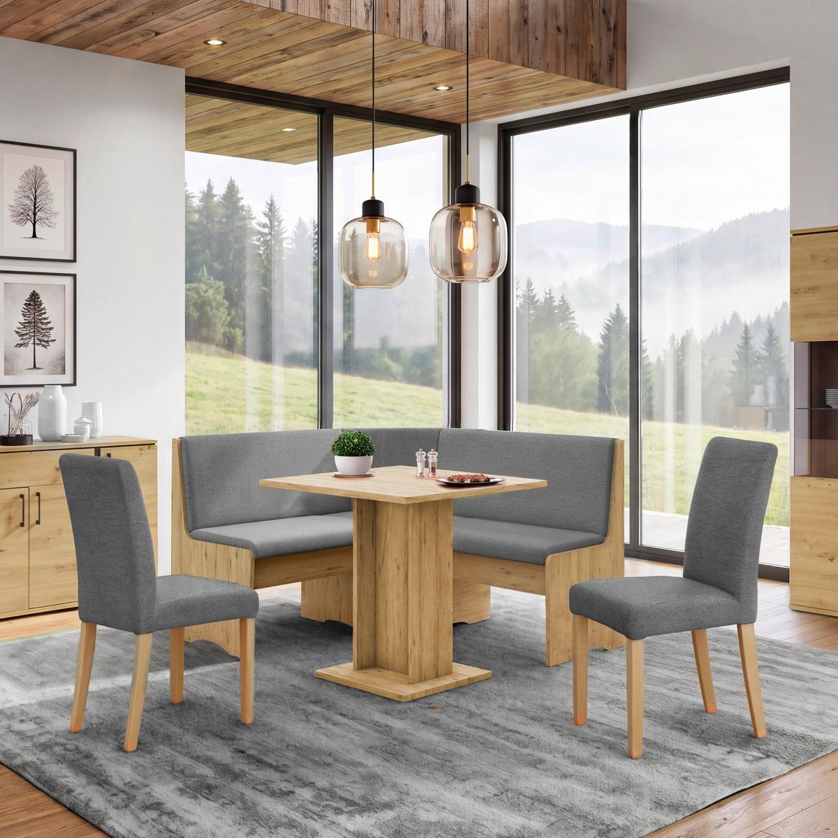 Eckbank Lüdge Webstoff dunkelgrau, 125x125cm - Dunkelgrau/Eiche Artisan, ROMANTIK / LANDHAUS, Holzwerkstoff/Textil (125/125cm)