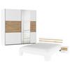 Schwebetürenschrank Mit Spiegel 261cm, Weiß/Eiche - Weiß/Eiche Artisan, KONVENTIONELL, Holzwerkstoff (261cm)