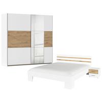 Schwebetürenschrank Mit Spiegel 261cm, Weiß/Eiche - Weiß/Eiche Artisan, KONVENTIONELL, Holzwerkstoff (261cm)