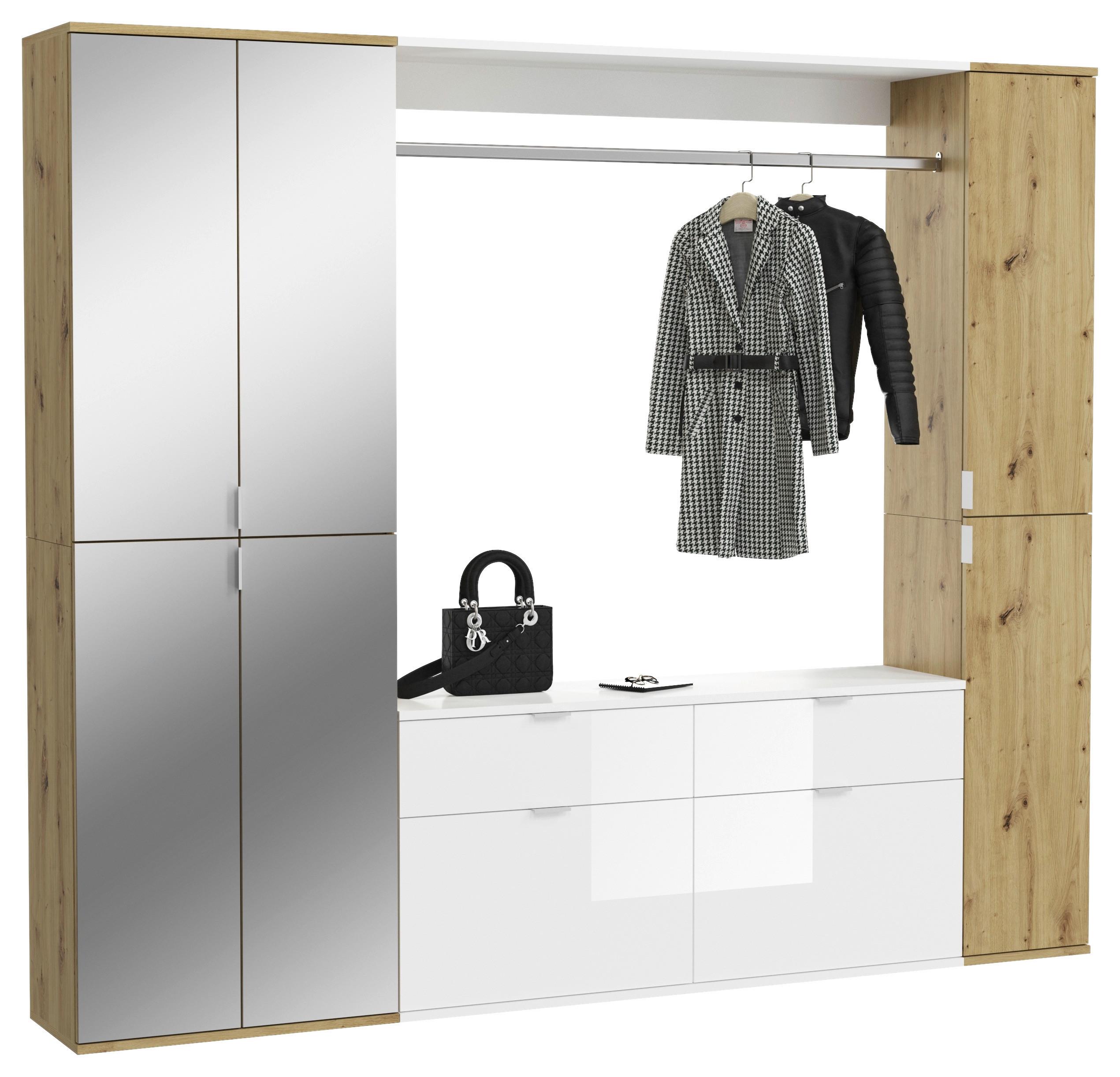 Garderobe Projekt X 3-Teilig Weiß/Eiche Artisan B: 212 cm - Weiß Hochglanz, KONVENTIONELL, Glas/Holzwerkstoff (212/193/34cm) - MID.YOU