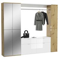 Garderobe Projekt X 3-teilig Weiß/eiche Artisan B: 212 Cm - Weiß Hochglanz, KONVENTIONELL, Glas/Holzwerkstoff (212/193/34cm) - MID.YOU