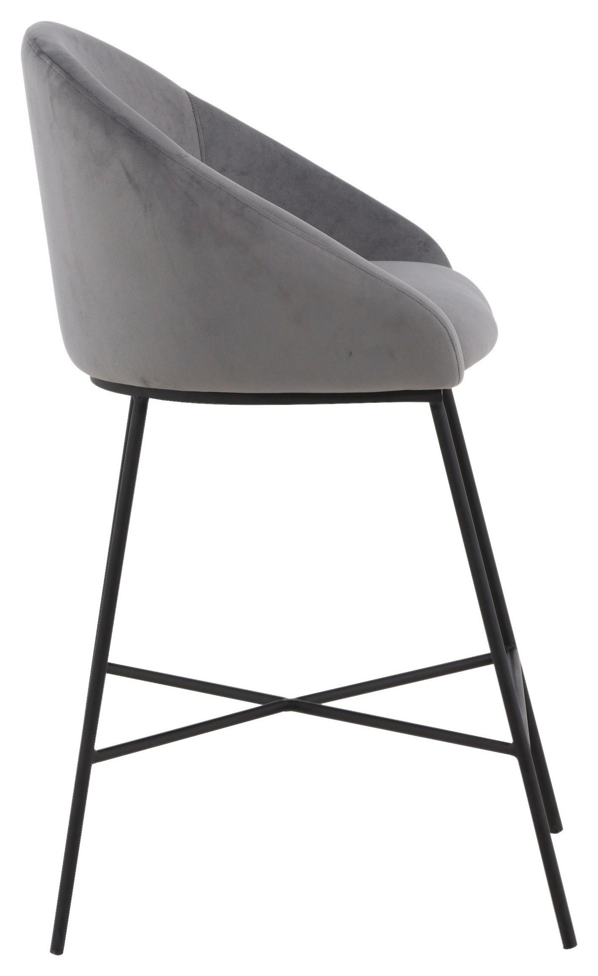 Barhocker Velvet - Dunkelgrau/Schwarz, Design, Textil/Metall (58,5/97/57cm) - Livetastic