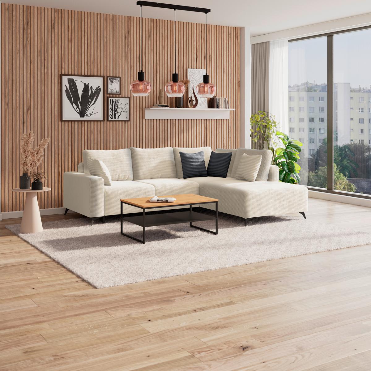 Ecksofa mit Schlaffunktion Viktor Creme Cord 270x212 cm - Beige/Creme, MODERN, Textil (270/212cm)