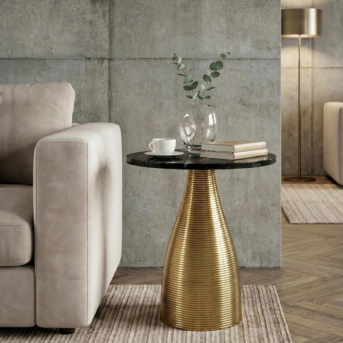 BEISTELLTISCH Schwarz L: 40cm - Goldfarben/Schwarz, Design, Stein/Metall (40/40/48cm) - Livetastic