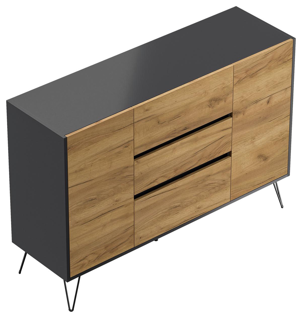 Sideboard Posseik Industrial Eichefarben/Graphitf. B:140 cm - Eichefarben/Schwarz, Design, Holzwerkstoff (140/93,6/42cm) - P & B