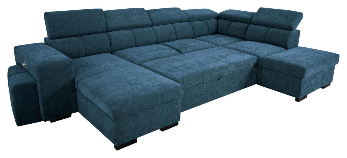 Wohnlandschaft Sirus XL blau, 219x334cm - Blau/Eichefarben, KONVENTIONELL, Holz/Holzwerkstoff (219/334/77cm)
