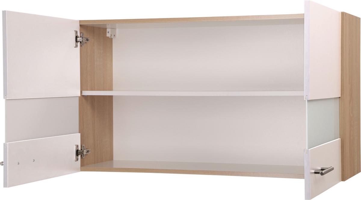 Küchenoberschrank Merle Weiß/Eiche Dekor B:100cm - Eichefarben/Weiß, Basics, Glas/Holzwerkstoff (100/56,1/34,6cm) - Respekta