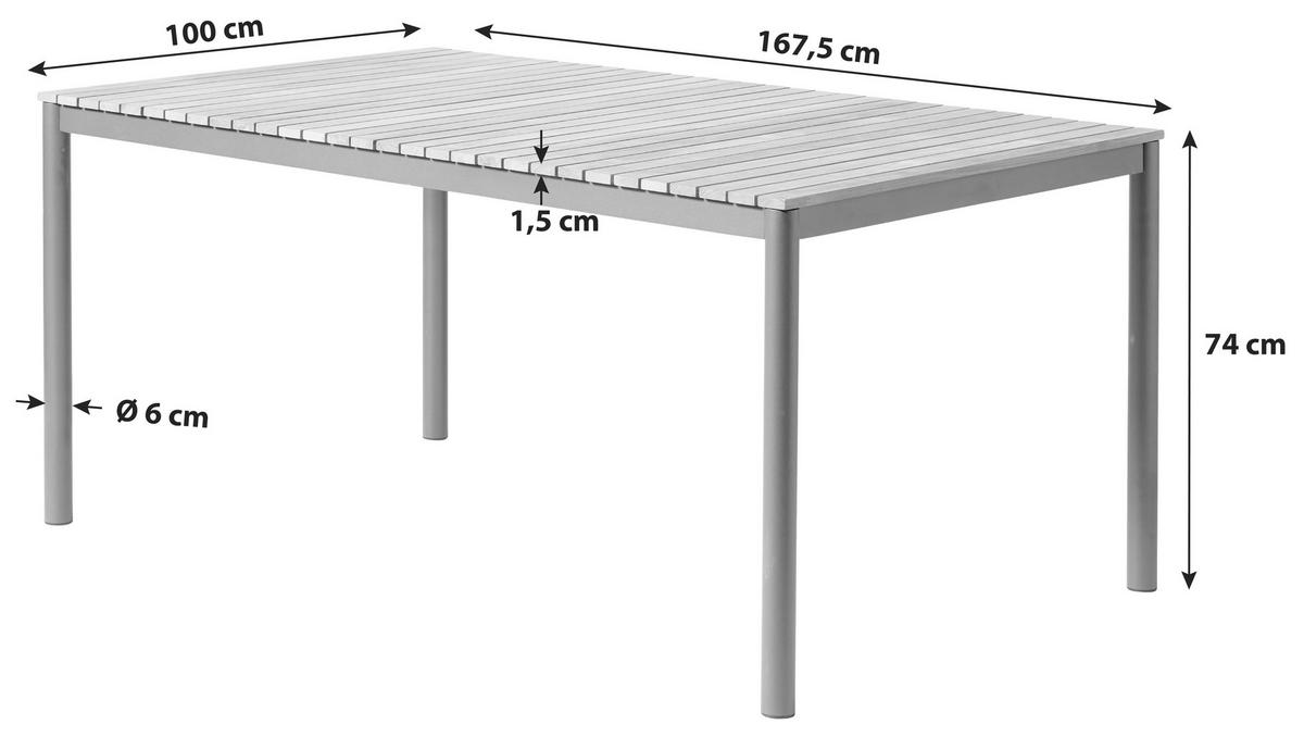 Gartentisch Mood Teakholz/Metall L 167,5 cm - Anthrazit/Teakfarben, KONVENTIONELL, Holz/Metall (167,5/100/74cm) - Gardenson