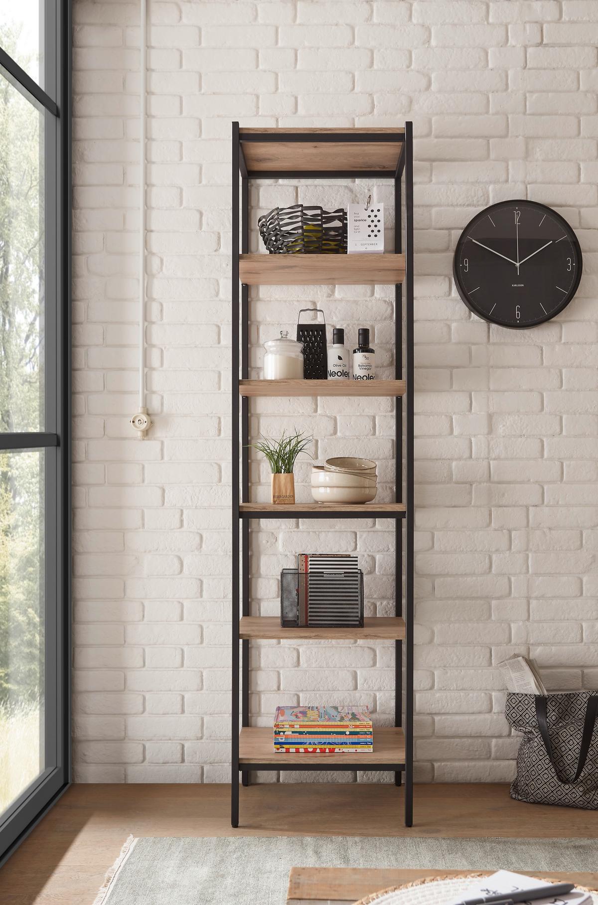 REGÁL RACK STANDREGAL - černá/barvy dubu, Basics, kov/kompozitní dřevo (50/195/40cm) - P & B